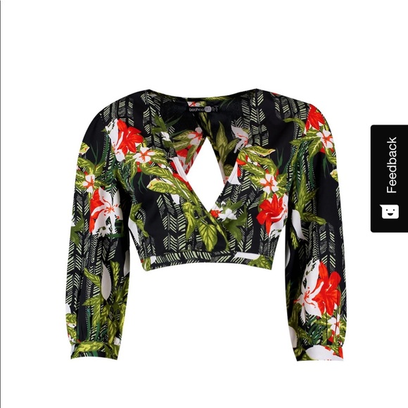 Leaf Print Tie Back Crop Top - Picture 3 of 8